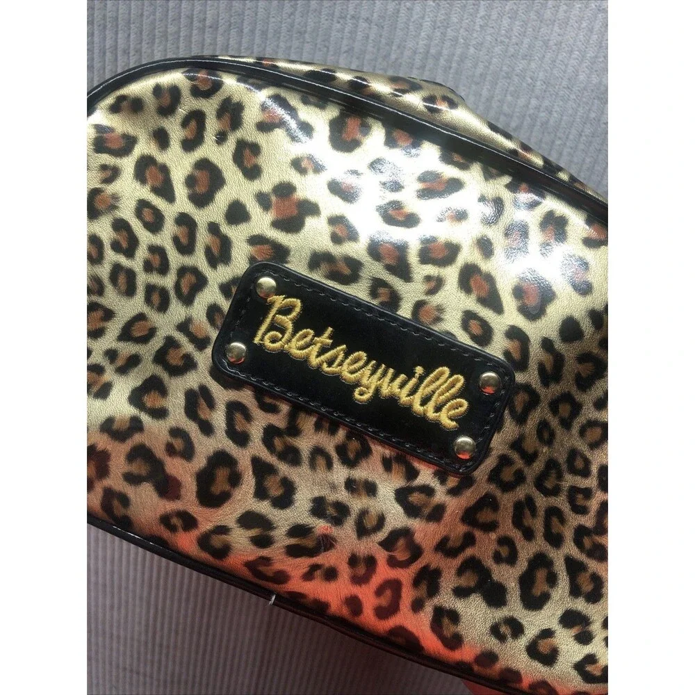 Betseyville Cosmetic Bag Gold Leopard Black Patent Organization Charm Zipper